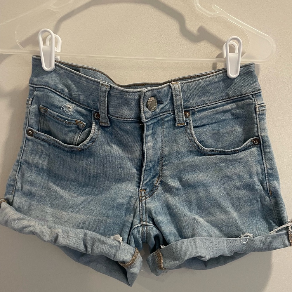 American Eagle Outfitters Light Wash Rolled Cuff Denim Shorts